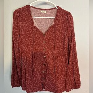 Mason & Belle Floral Women’s Top Shirt Blouse Size S Burgundy /‎ Wine